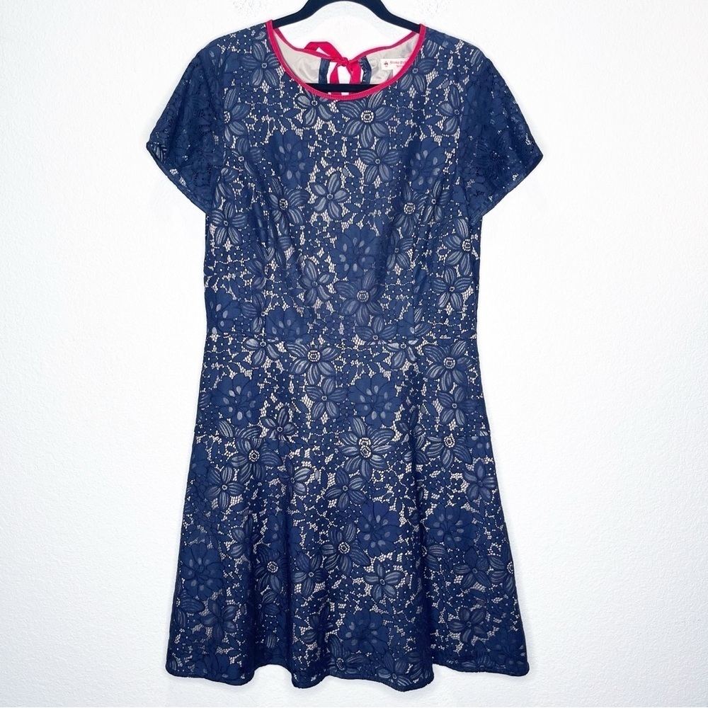 Brooks Brothers Red Fleece Lace Skater Fit & Flare Tie Back Dress Preppy Work - Picture 2 of 11